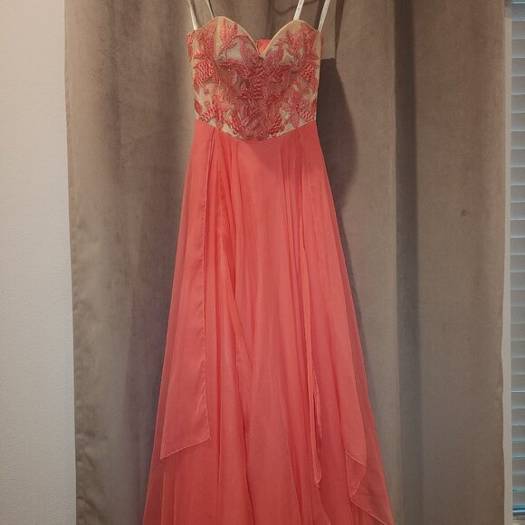 Sherri Hill 1539 Coral Lace &  Chiffon Prom - Picture 1 of 2